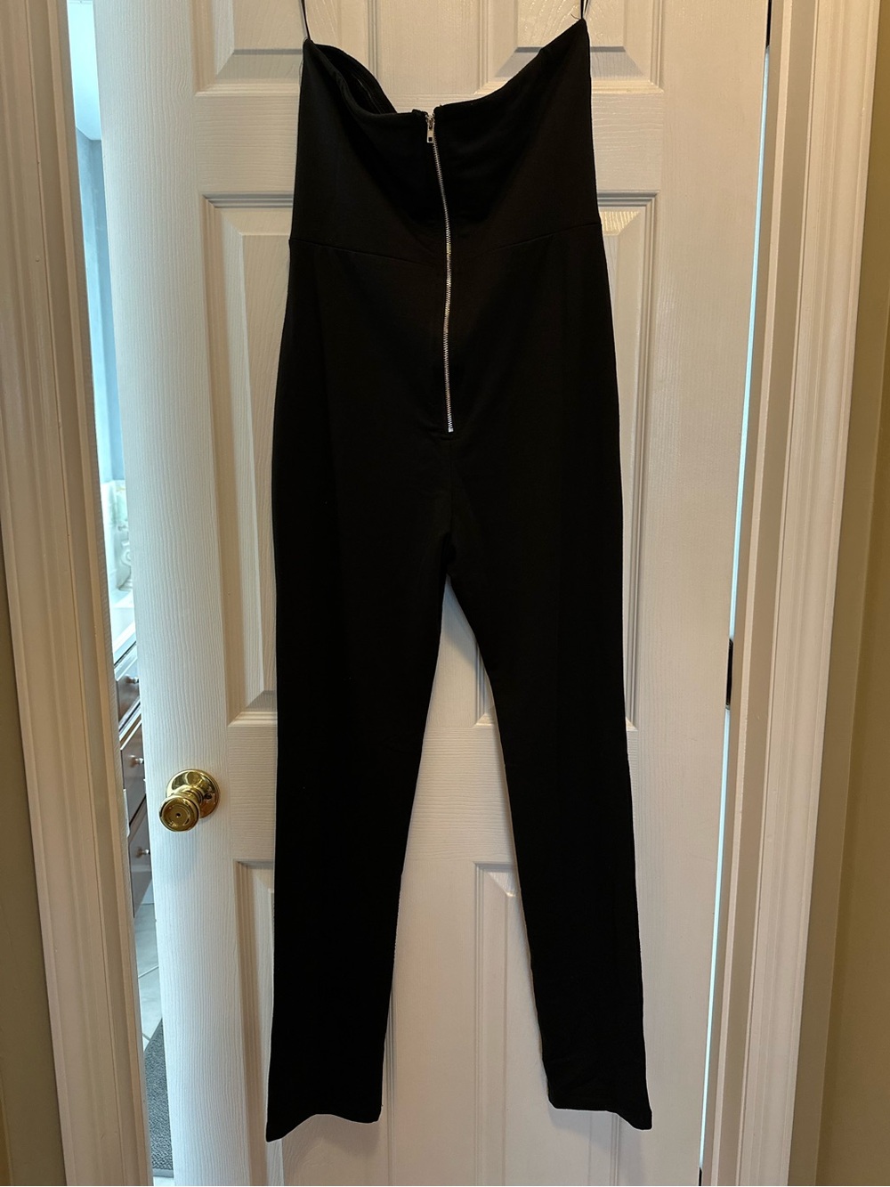 Strapless Black Jumpsuit with Wide Buckle Belt